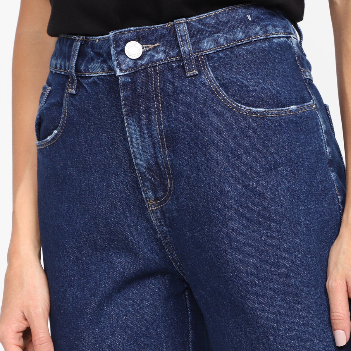 Miniatura Calça Jeans Reta Sawary Rasgos Joelho Feminina Azul - 34
