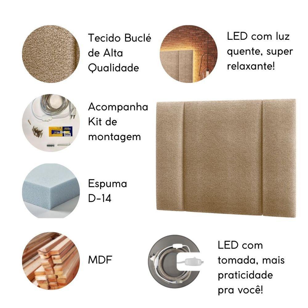 Cabeceira Estofada Iluminação Led Stella Cama Queen Size 160cm Buclé Bege