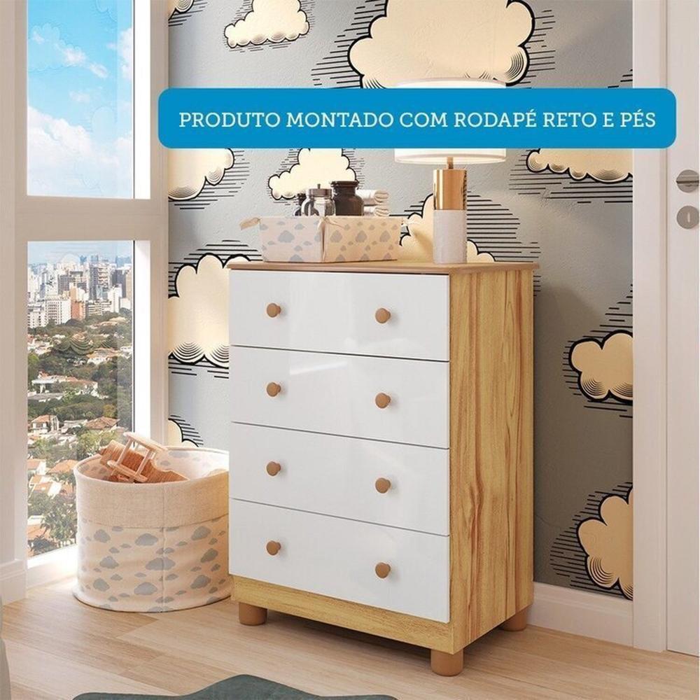 Quarto de Bebê Completo com Guarda-roupa 3 Portas e Cômoda e Berço Nina 100% Mdf Espresso Móveis Branco Brilho/Amêndoa