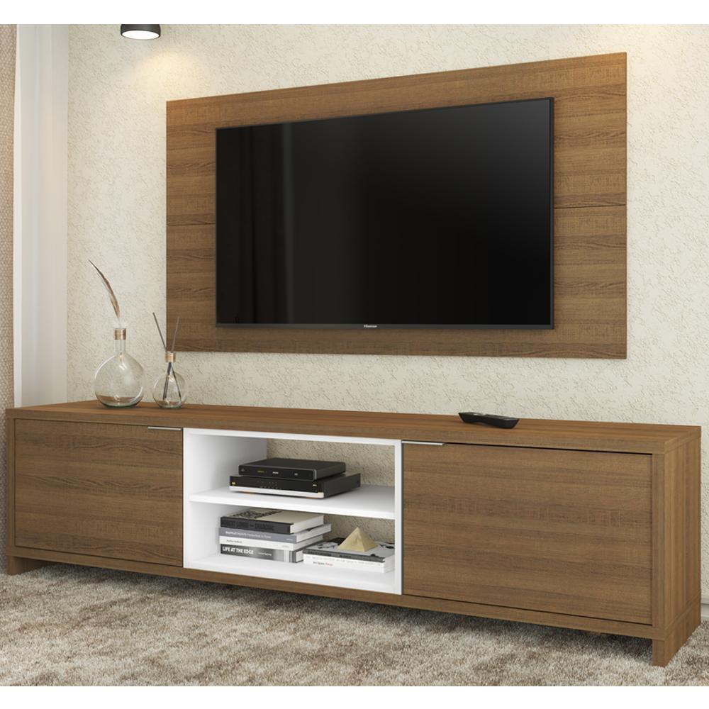 Miniatura Rack Madesa Metz e Painel para TV até 55 Polegadas - Rustic/Branco/Rustic Rustic/Branco/Rustic
