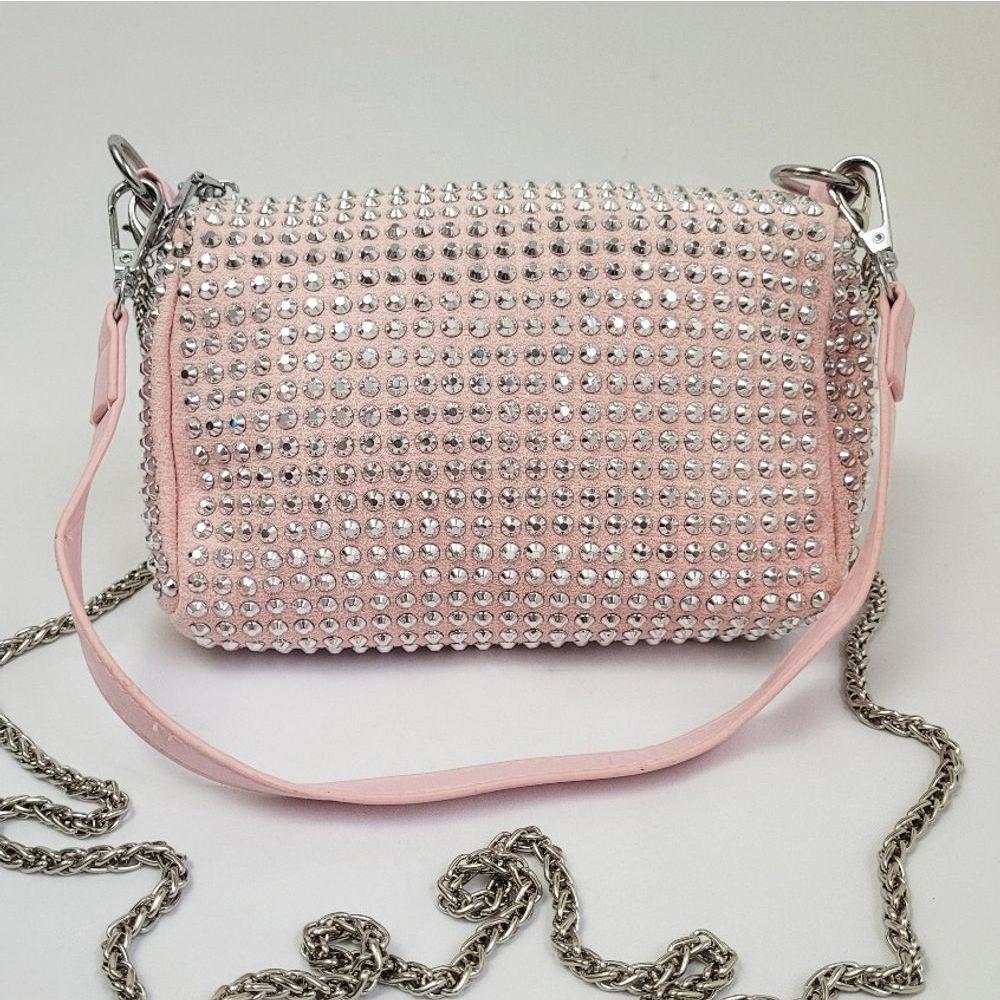Bolsa Feminina Transversal Pequena Strass Brilho Alça De Corrente Festa Casamento Balada rosa