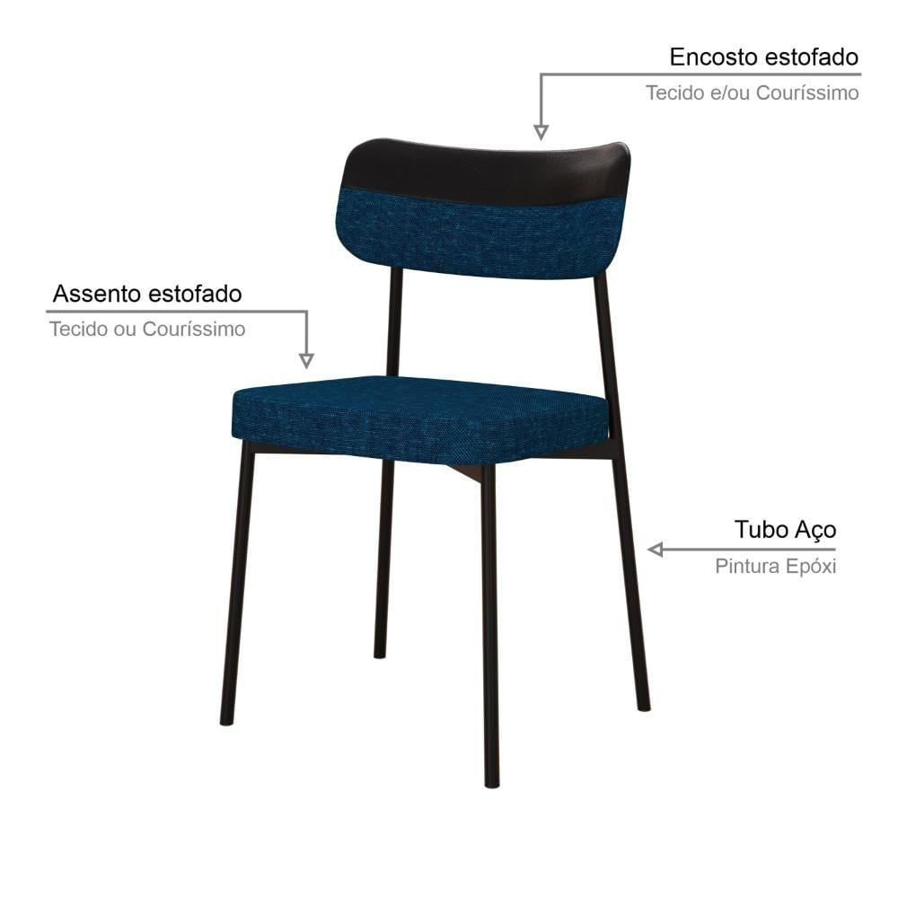 Miniatura Cadeira Mynna Fixa C/4 Pes 525 X 470 X 790 Mm C/1 Un. Crt.azul/courino Preto Corriente Azul/courino Preto