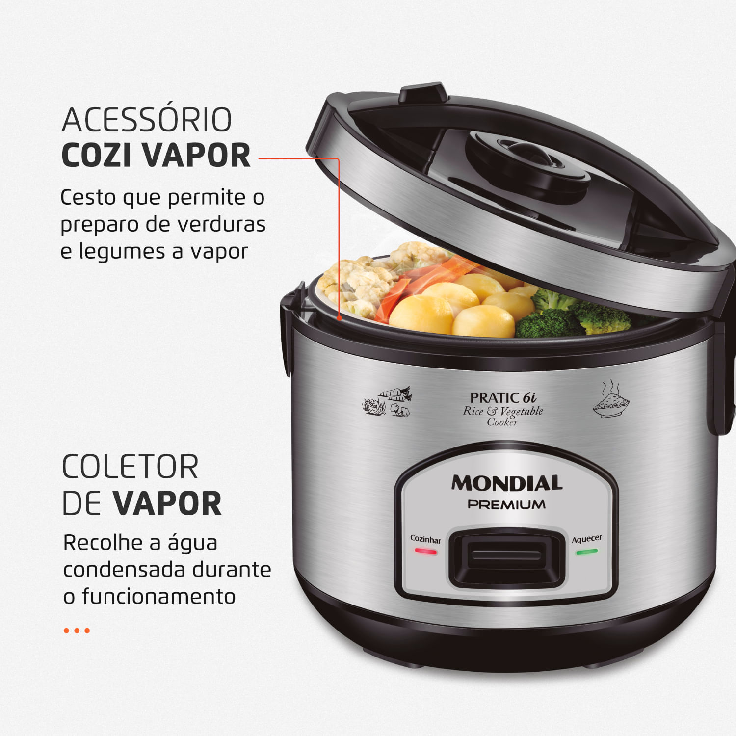 Miniatura Panela Elétrica Mondial Pratic 6I PE-43-6X PANELA ELÉTRICA DE ARROZ-127V-PRETO/INOX