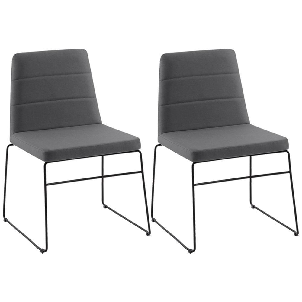 Miniatura Kit 2 Cadeiras Decorativas Base Aço Preto F40 Linho Cinza Dmobiliario Cinza