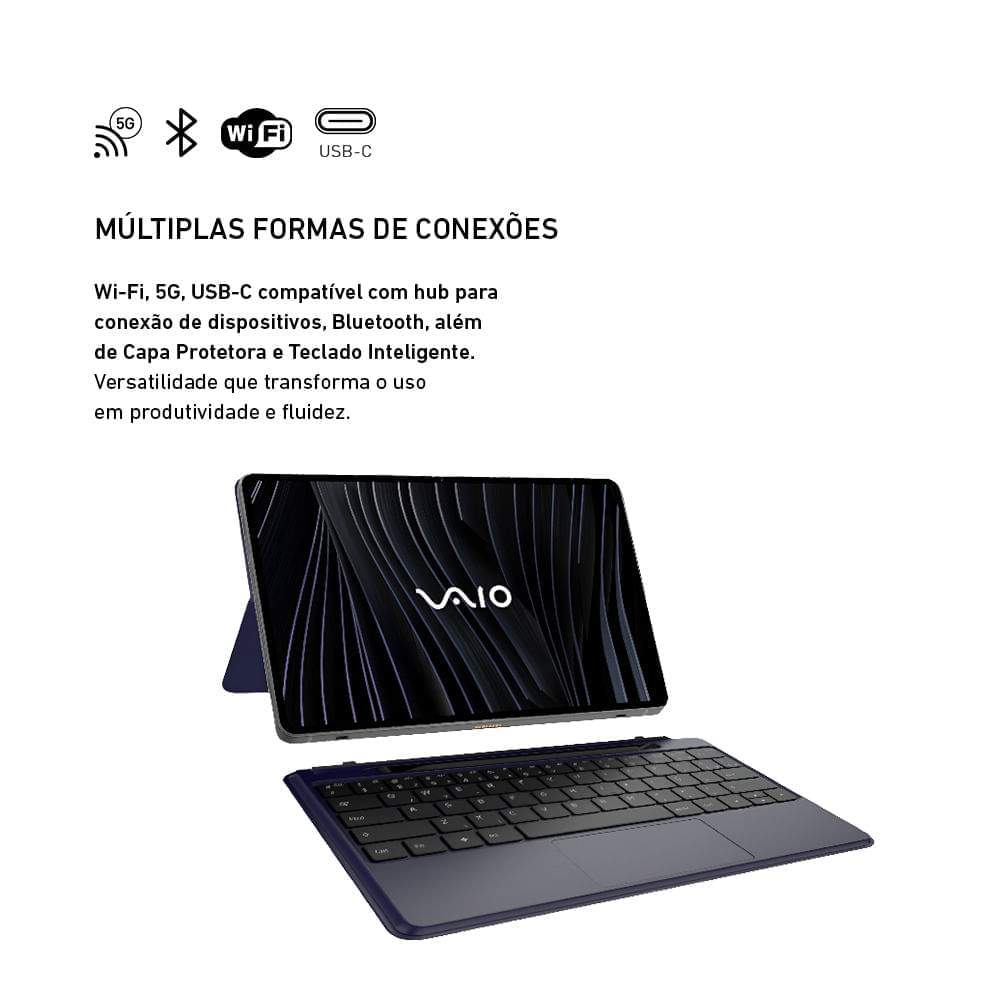 Tablet VAIO TL12 512GB 12GB RAM - 5G - Teclado Magnético e Caneta - Tela AMOLED 12.6” 2.5K - Preto