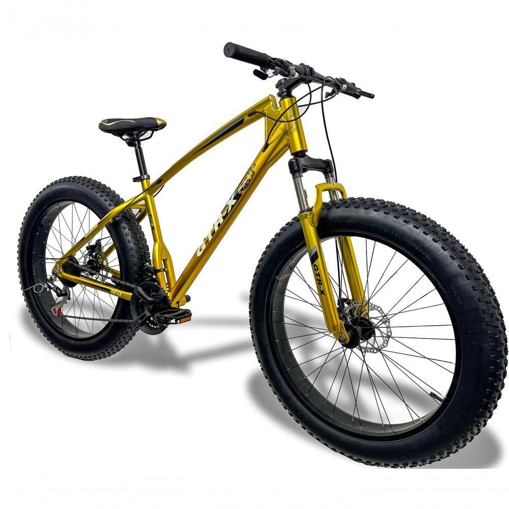 Miniatura Bicicleta Fat Bike Aro 26 Freios Disco Alumínio Shimano Quadro 17 GTR-X Dourado