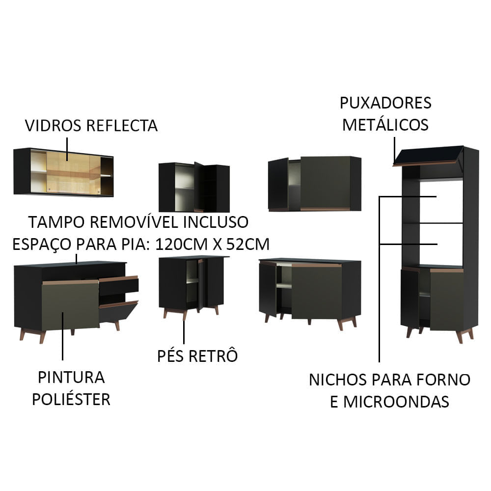 Miniatura Armário de Cozinha Completa de Canto Madesa Reims 452001 com Balcão Preto Cor:Preto