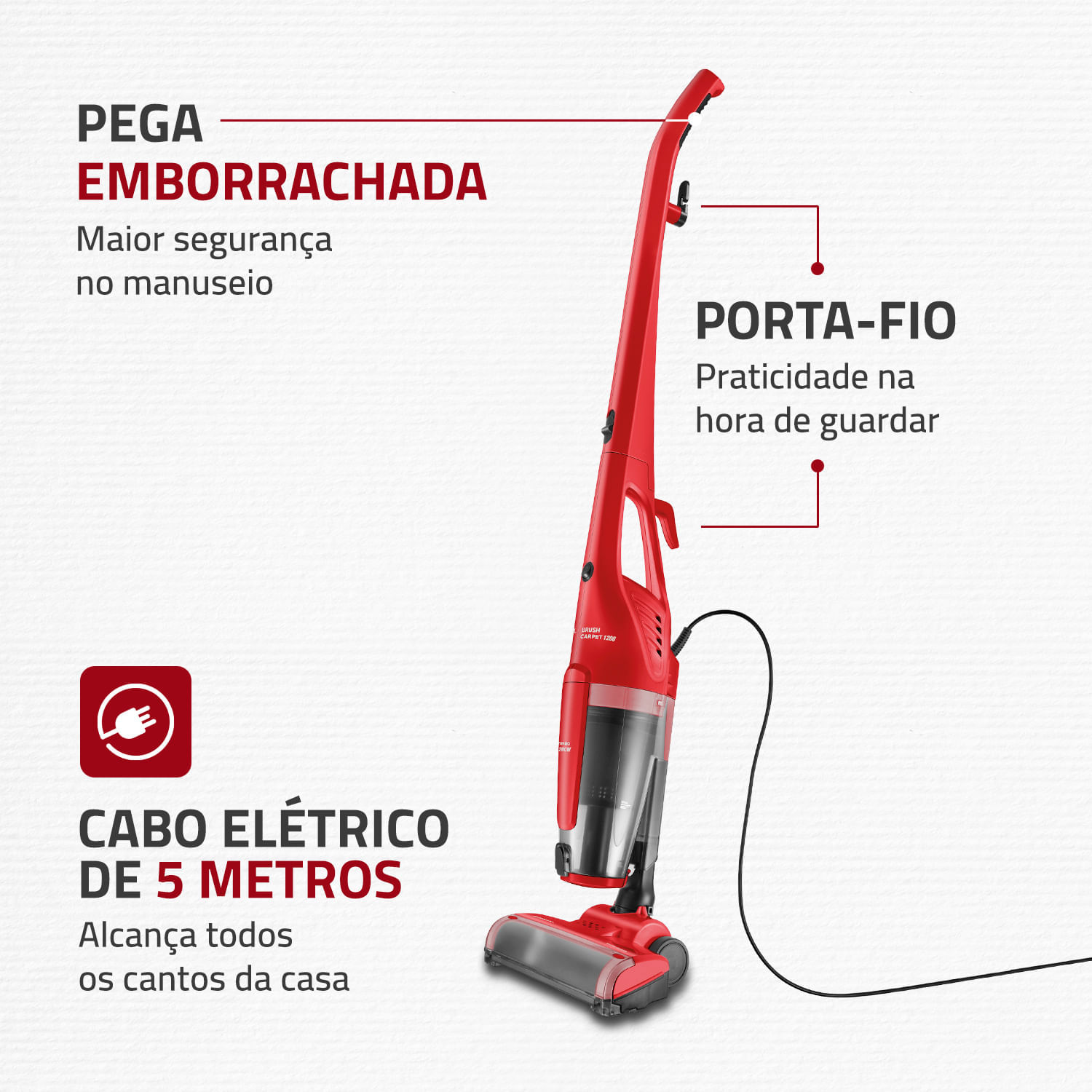 Miniatura Aspirador de Pó Mondial Brush Carpet 1200 AP-25 ASPIRADOR PO-127V-VERMELHO