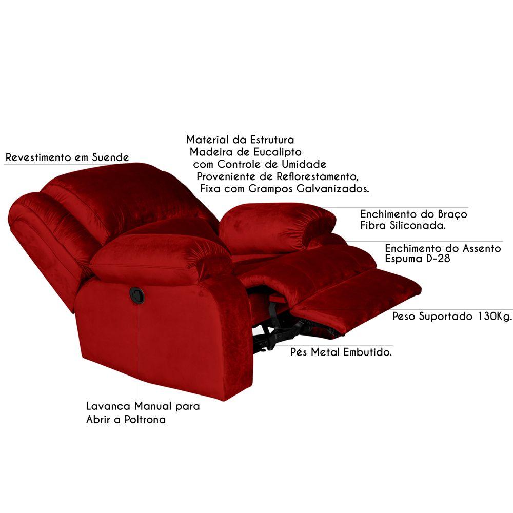 Miniatura Poltrona Papai Reclinável Manual Veludo Vermelho Gran Belo