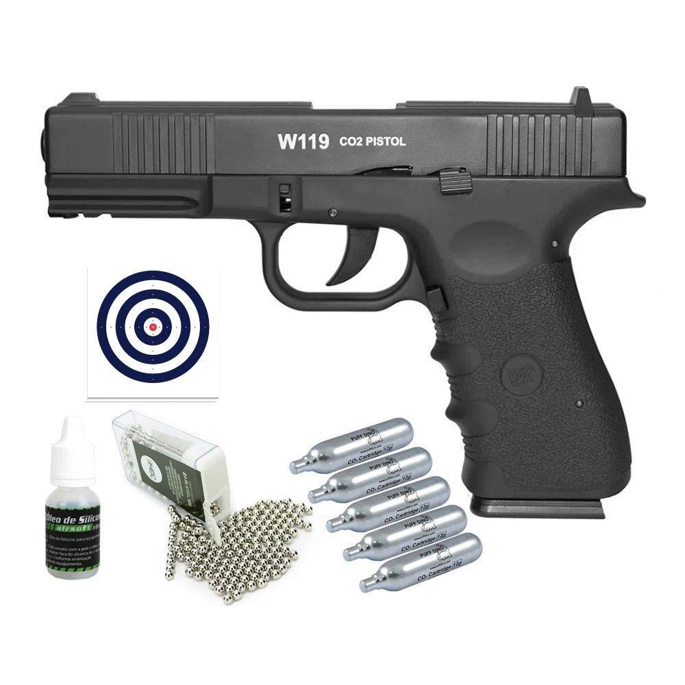 Miniatura Pistola Pressão Co2 Wg Glock W119 Slide Metal Blowback Kit