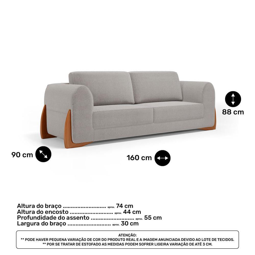 Kit 02 Poltronas E 01 Sofá Bloom 160cm 02 Lugares Com Pés De Madeira Bouclê Cinza - Desk Design