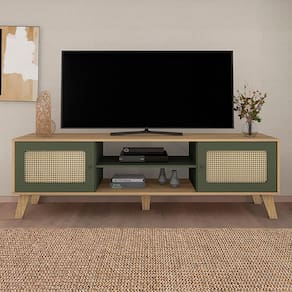 Miniatura Rack Artely Charlotte com 180 cm de Largura, Ideal para TV de até 75” Carvalho/Menta