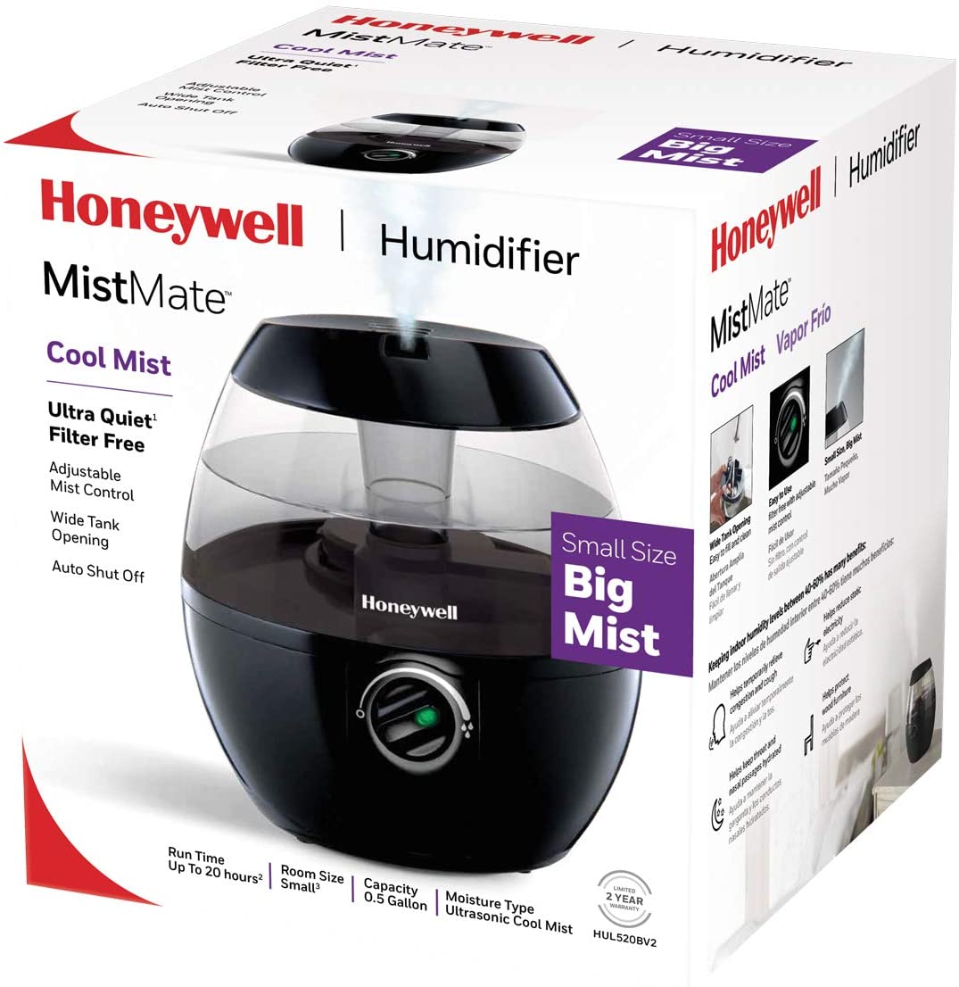 Miniatura Honeywell Umidificador/Evaporador Elétrico, 1L, alcance de 40m², automático, preto.