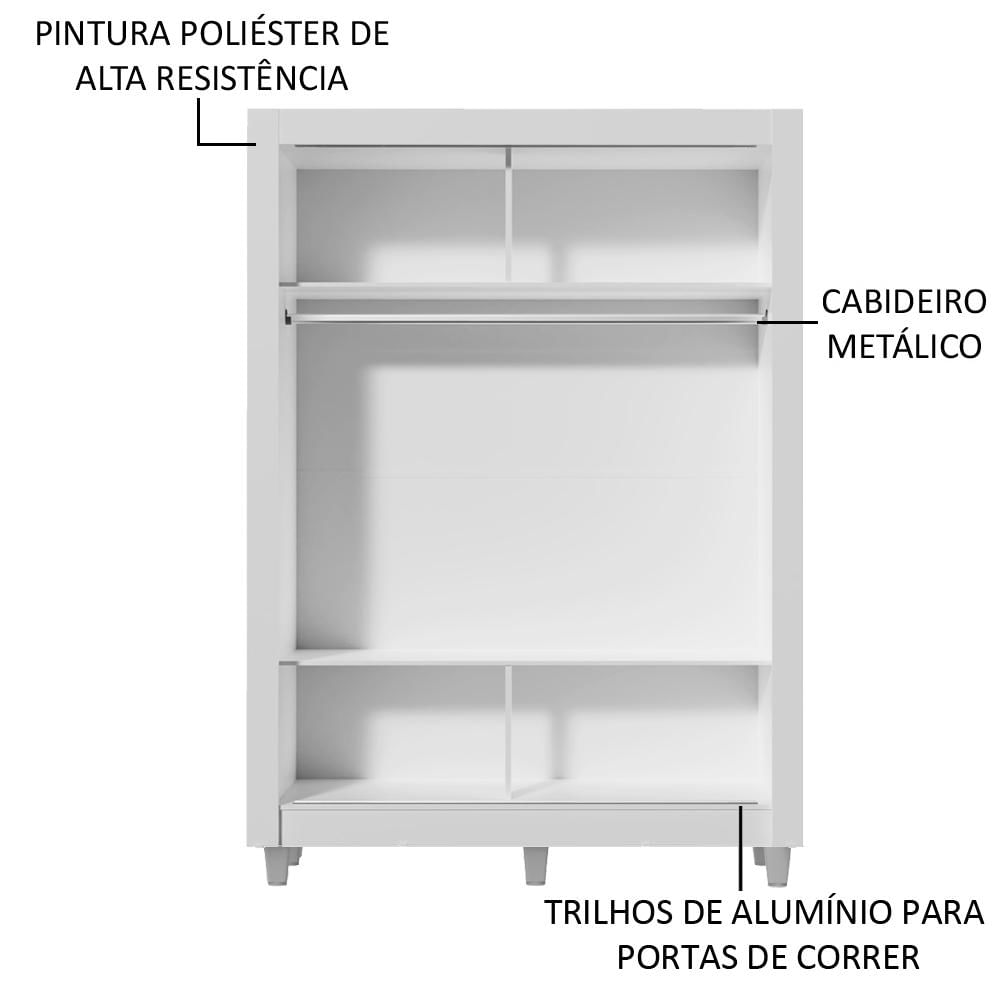 Miniatura Guarda-Roupa Solteiro Madesa Denver 2 Portas de Correr de Espelho com Pés - Branco Branco