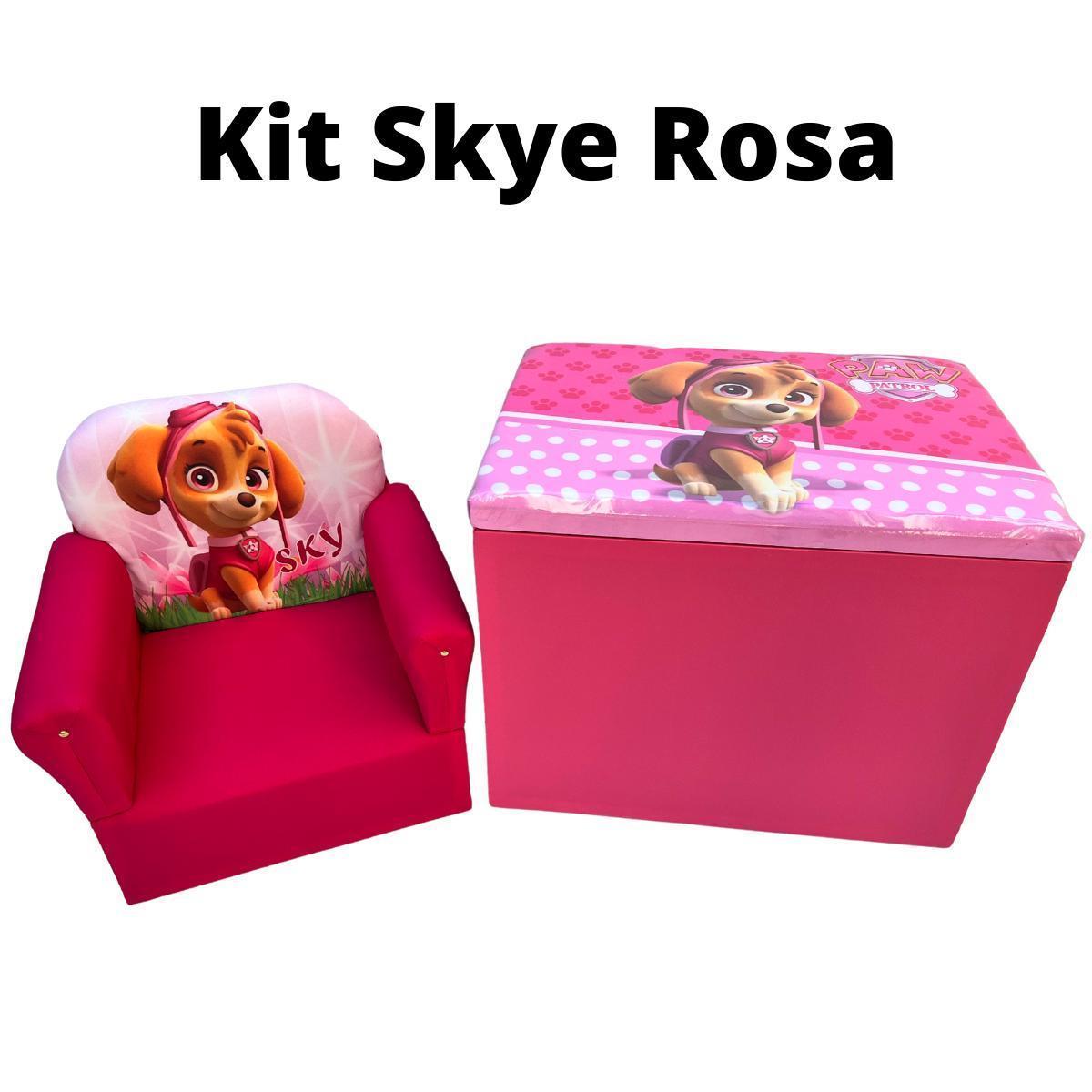 Miniatura Kit Puf Sofa Infantil Puff Baú Brinquedo Conjunto Puff Skye
