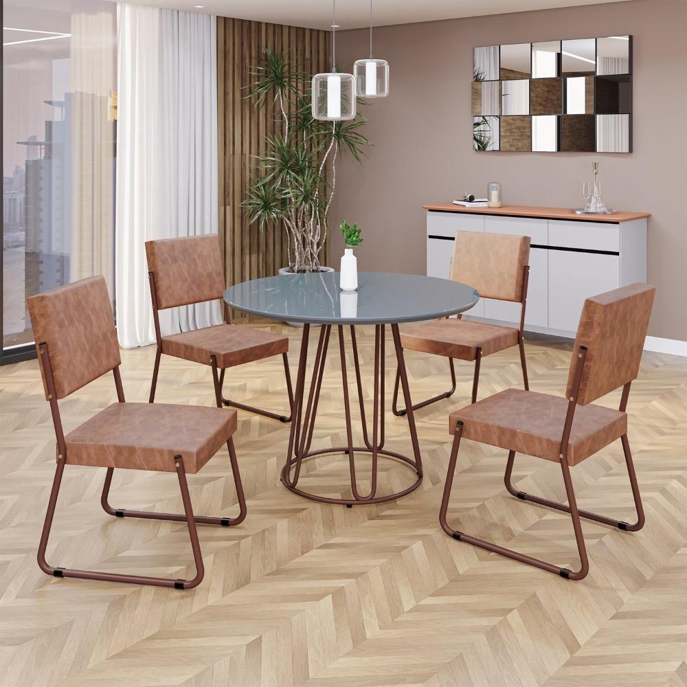 Miniatura Conjunto Sala de Jantar Mesa Redonda 100cm Base Omega Tampo MDF Laca com Vidro Napoli Marrom
