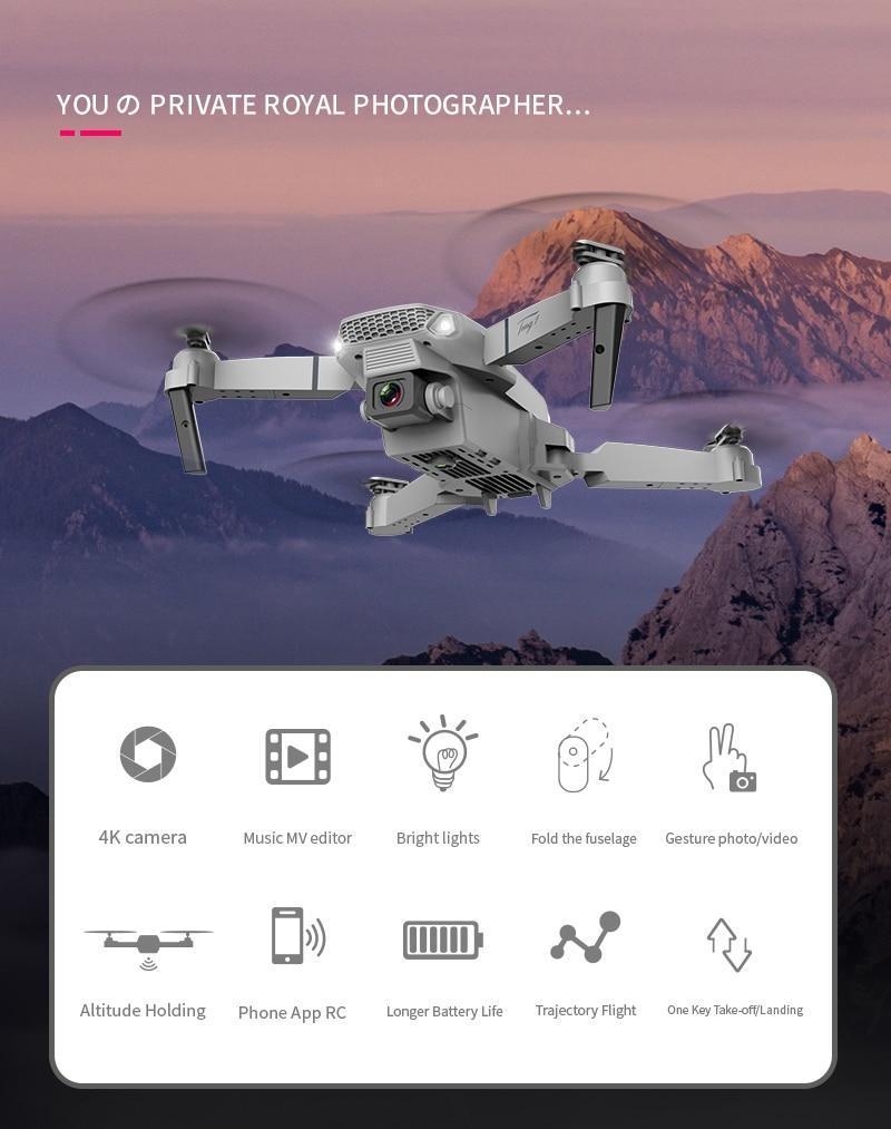 Miniatura Drone E88 Pro 4K Wi-Fi FPV + Bolsa + Suporte Celular
