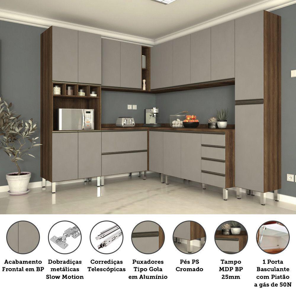 Miniatura Armário De Cozinha De Canto C/8 Peças Dourado C/Cinza Puro