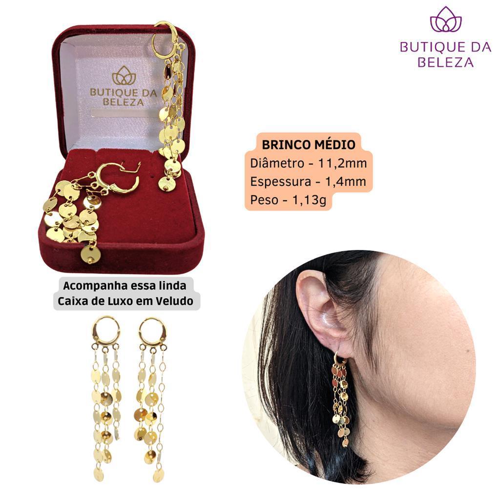 Miniatura Brinco Argola Folheado A Ouro 3 Fios Peças Redondas