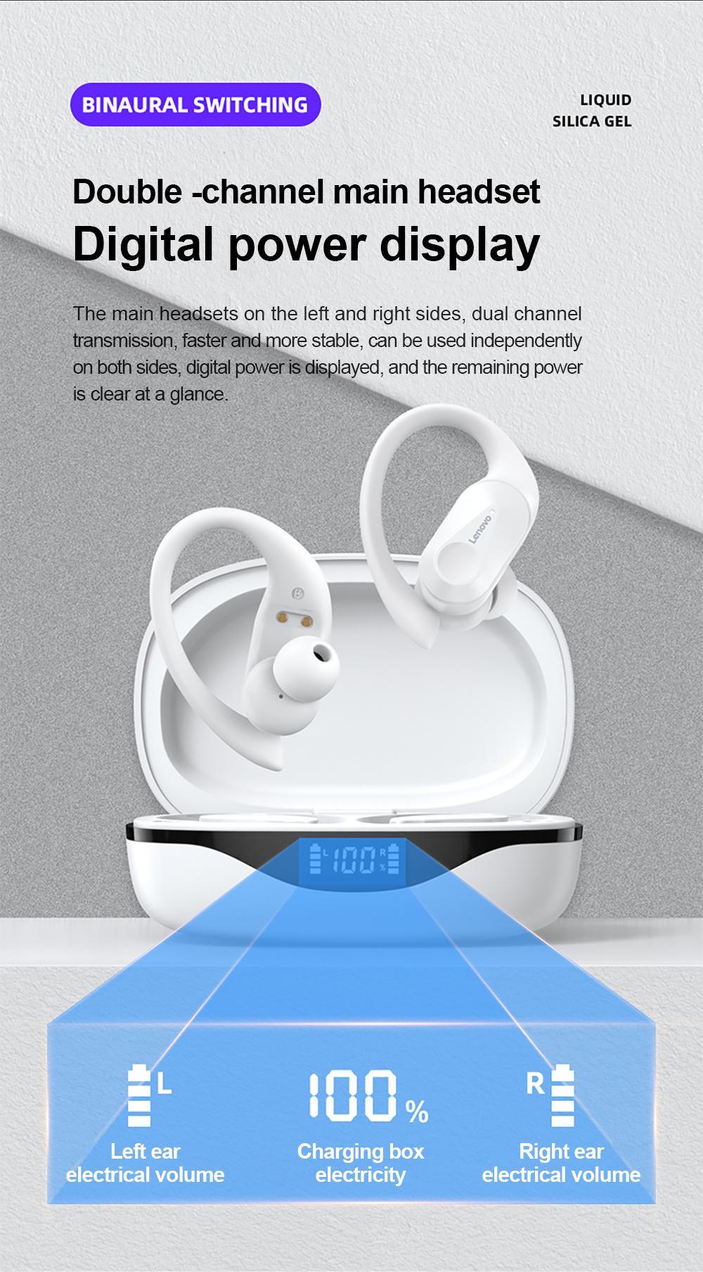 Fone de Ouvido Bluetooth Lenovo LP75 - LED - Branco