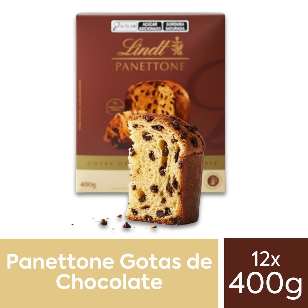 Miniatura Panetone Lindt Gotas De Chocolate Suiço Kit 12 Unidades 400G