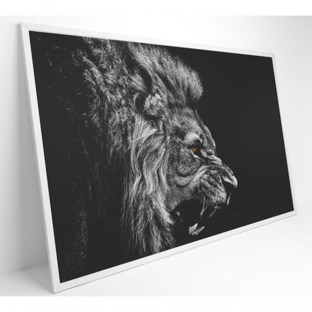 Miniatura Quadro Leão Preto E Branco 60x40 Cm Adesivo Fotográfico