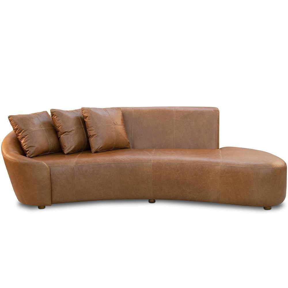 Miniatura Sofá 3 Lugares Com Puff Orgânico Sala Living 250cm Adam T03 Couro Cristal Marrom - Lyam Decor
