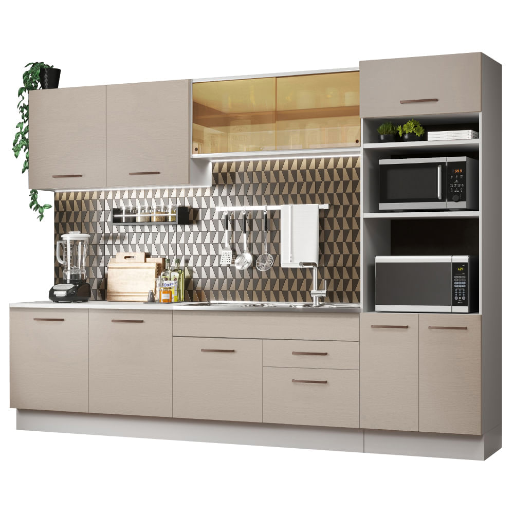Miniatura Armário de Cozinha Completa 310 cm Branco/Crema Agata Madesa 01 Cor:Branco/Crema