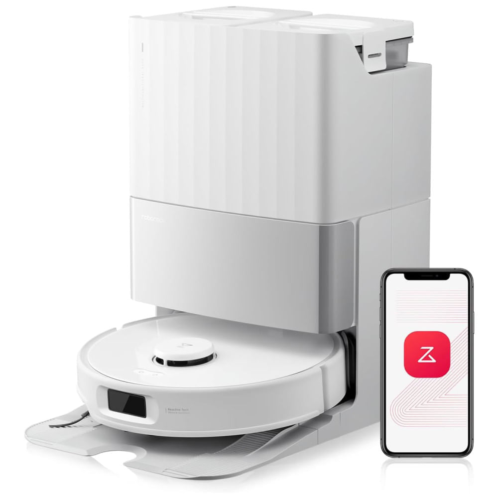 Miniatura Robô Aspirador e Esfregão Roborock Qrevo Edge S5A, 17kPa, Sem Embaraço, Escova DuoDivide, FlexiArm, Lavagem Quente, 3 em 1