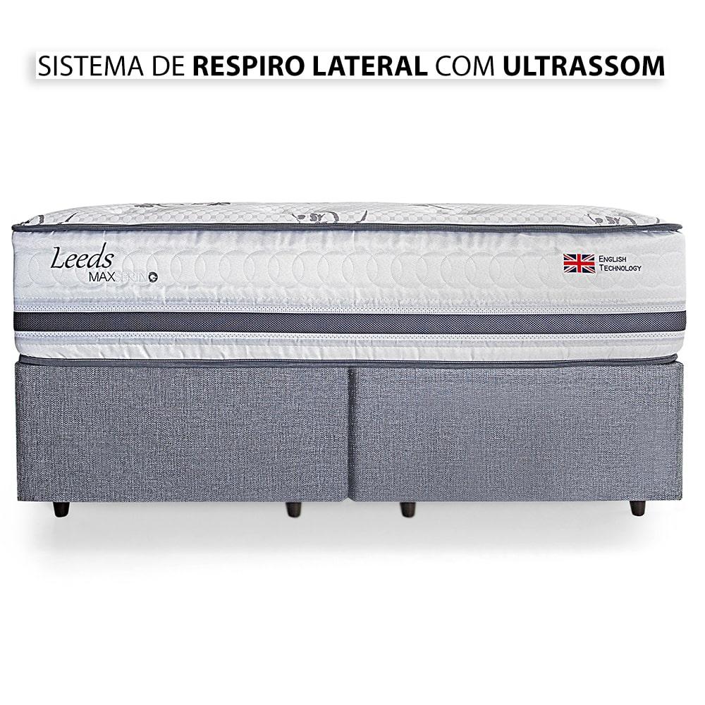 Cama Box com Cabeceira Queen Herval Leeds, Molas Maxspring, 69x158x198 cm