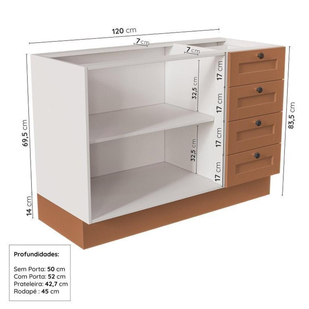 Cozinha Modulada 5 Peças 1 Torre 2 Aéreos 2 Balcões Arizona Arizona Cabecasa Madeiramadeira Branco/Terracota