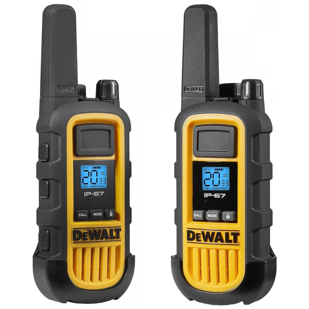 Miniatura Kit 2 Rádio Walkie Talkie 2W Bidirecionais de Longo Alcance e Recarregável, DEWALT DXFRS800