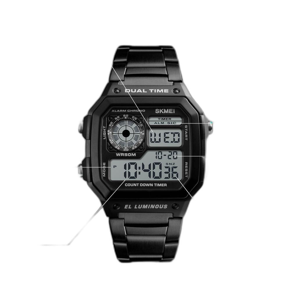 Miniatura Relógio Masculino Skmei 1335 Esportivo Quadrado Led Preto