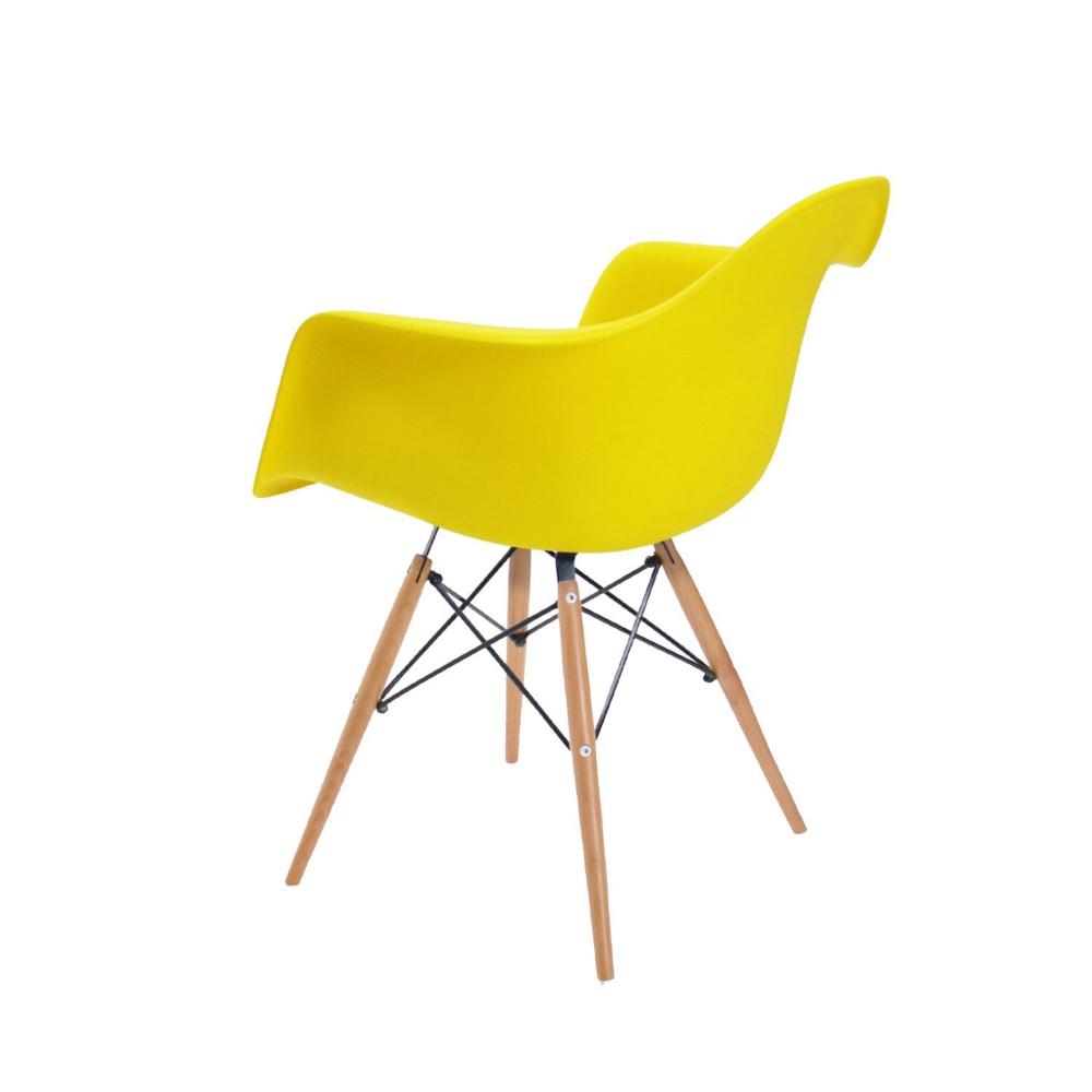 Miniatura Kit 4 Cadeiras Eames Braço Polipropileno Base Madeira Flórida Fratini Móveis Amarelo