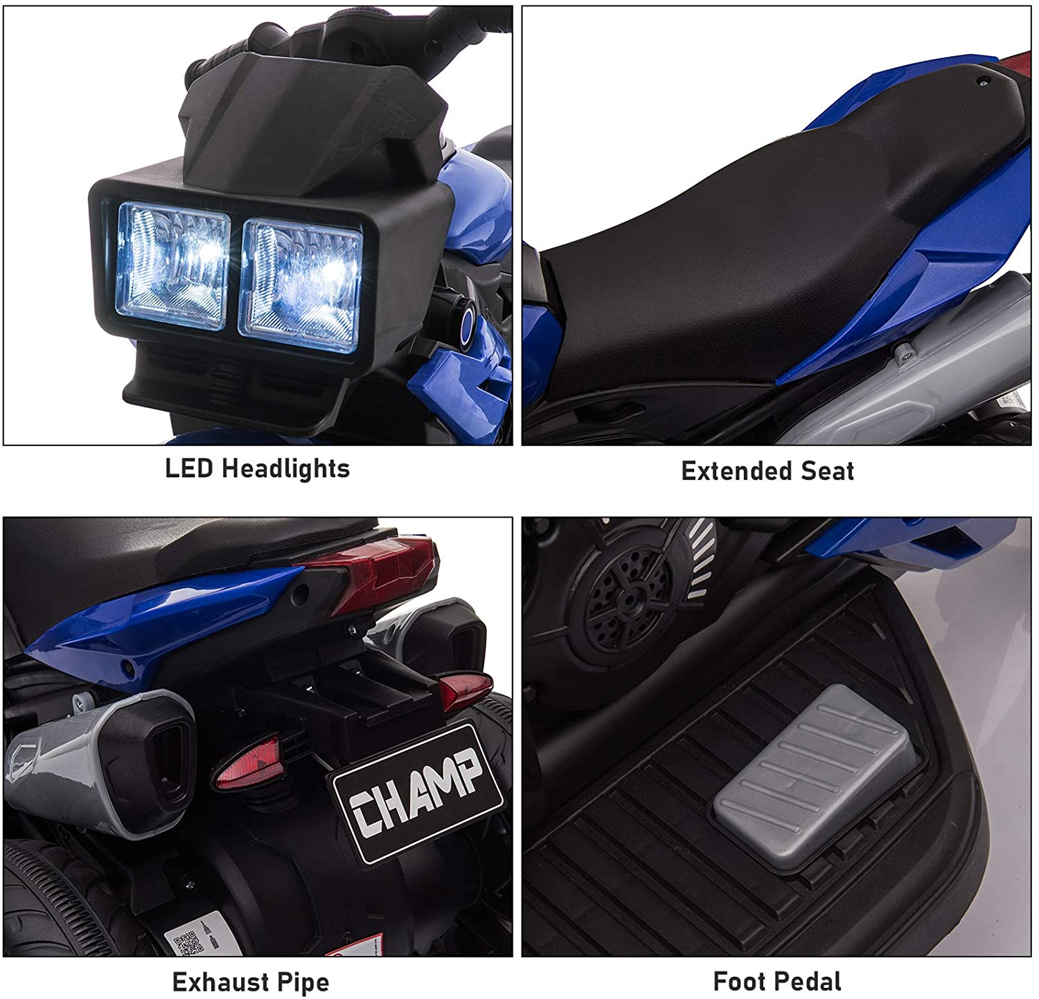 Aosom Moto Elétrica 1 Assento 12V com Luzes de LED Azul
