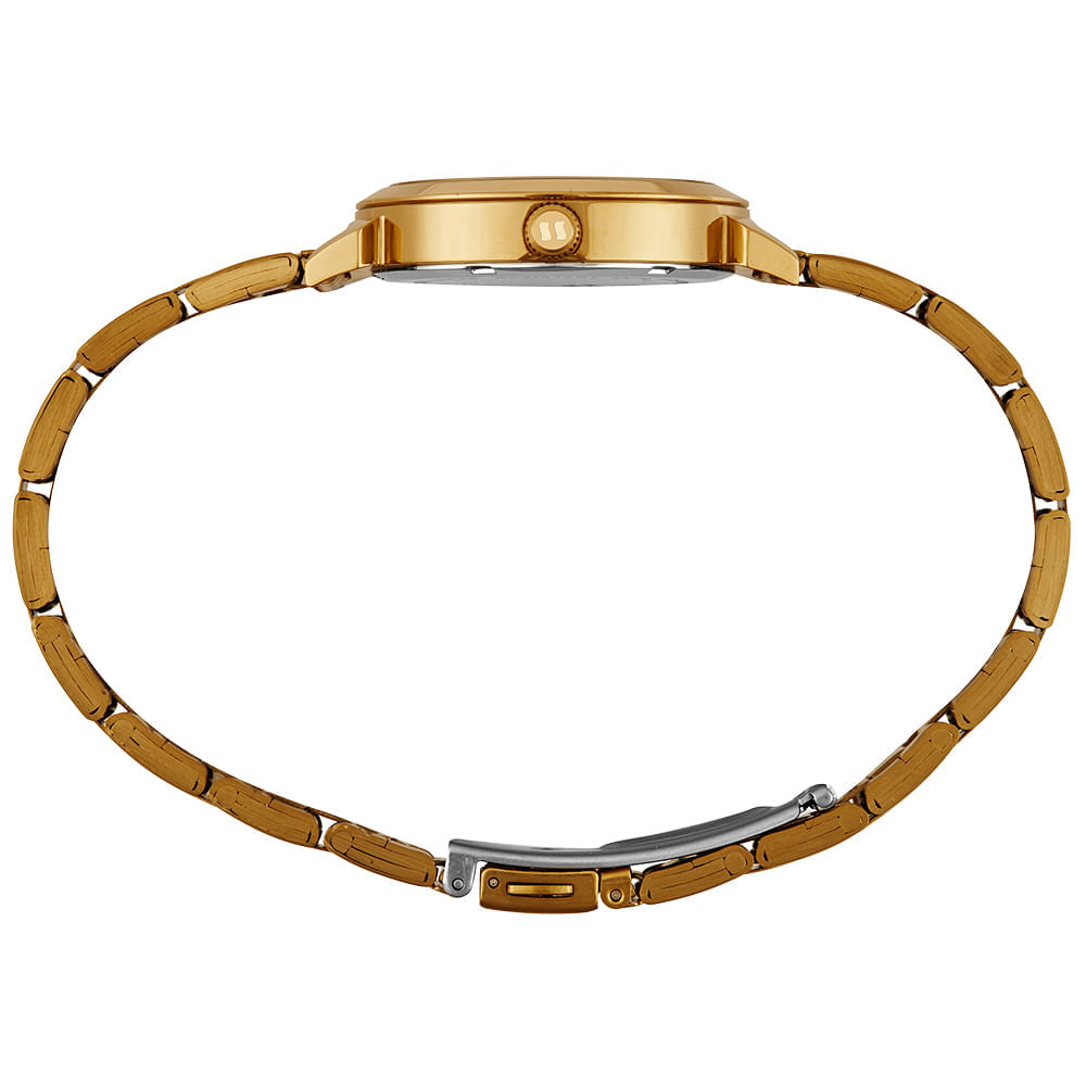 Miniatura Relogio Feminino Aço Dourado Mostrador Preto