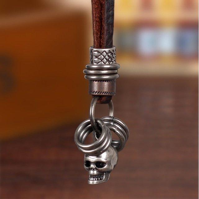 Miniatura Colar Masculino De Couro Com Pingente Caveira Ajustável