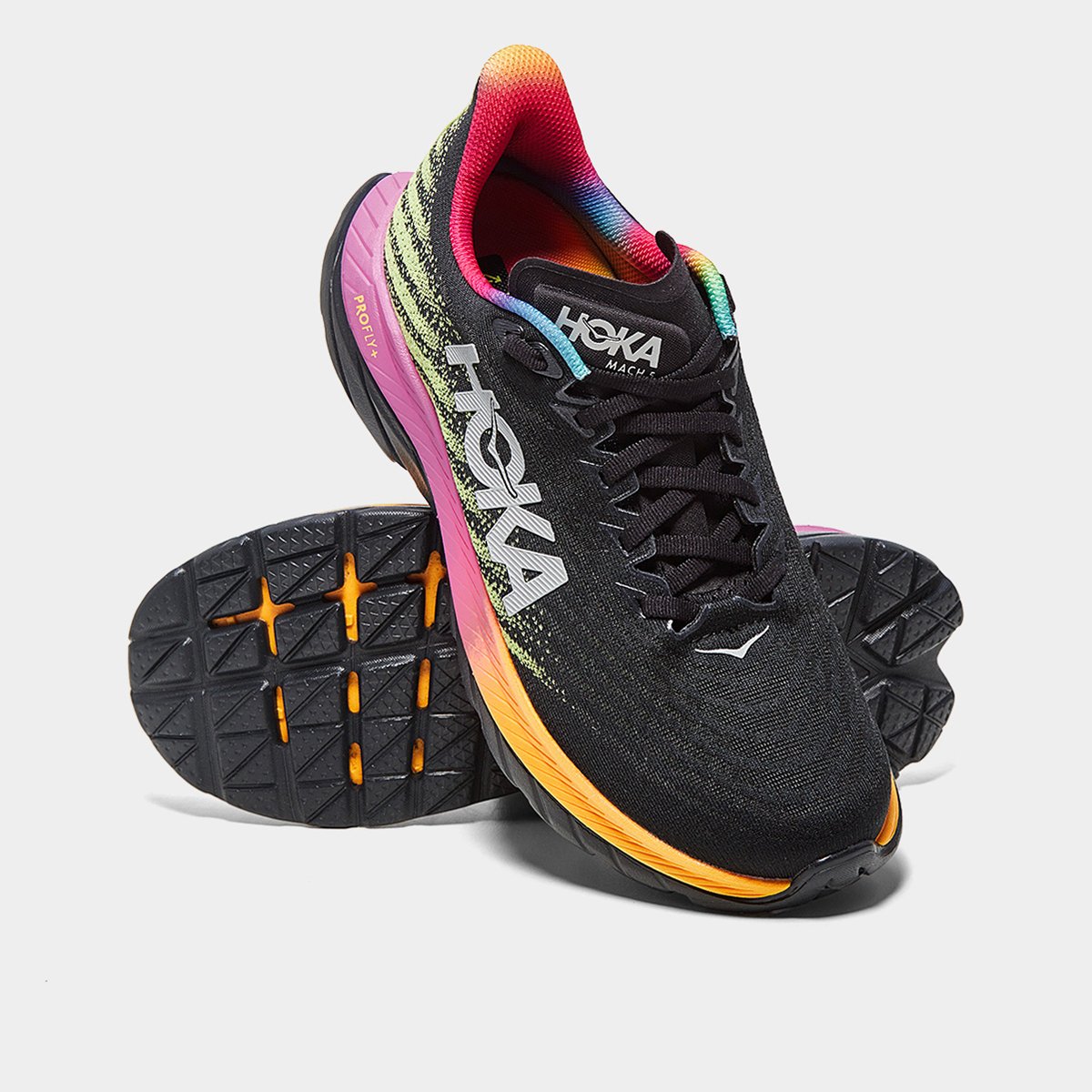 Miniatura Tênis Hoka Mach 5 Masculino Preto+Amarelo - 43