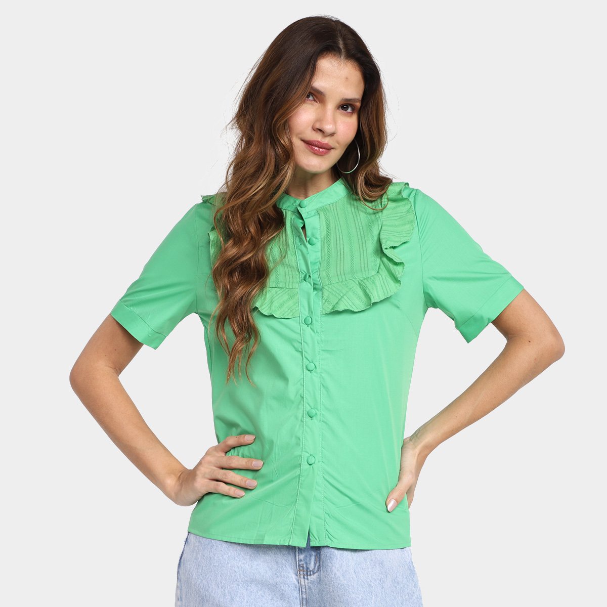 Miniatura Blusa Dom Babados Botões Feminina Verde - G