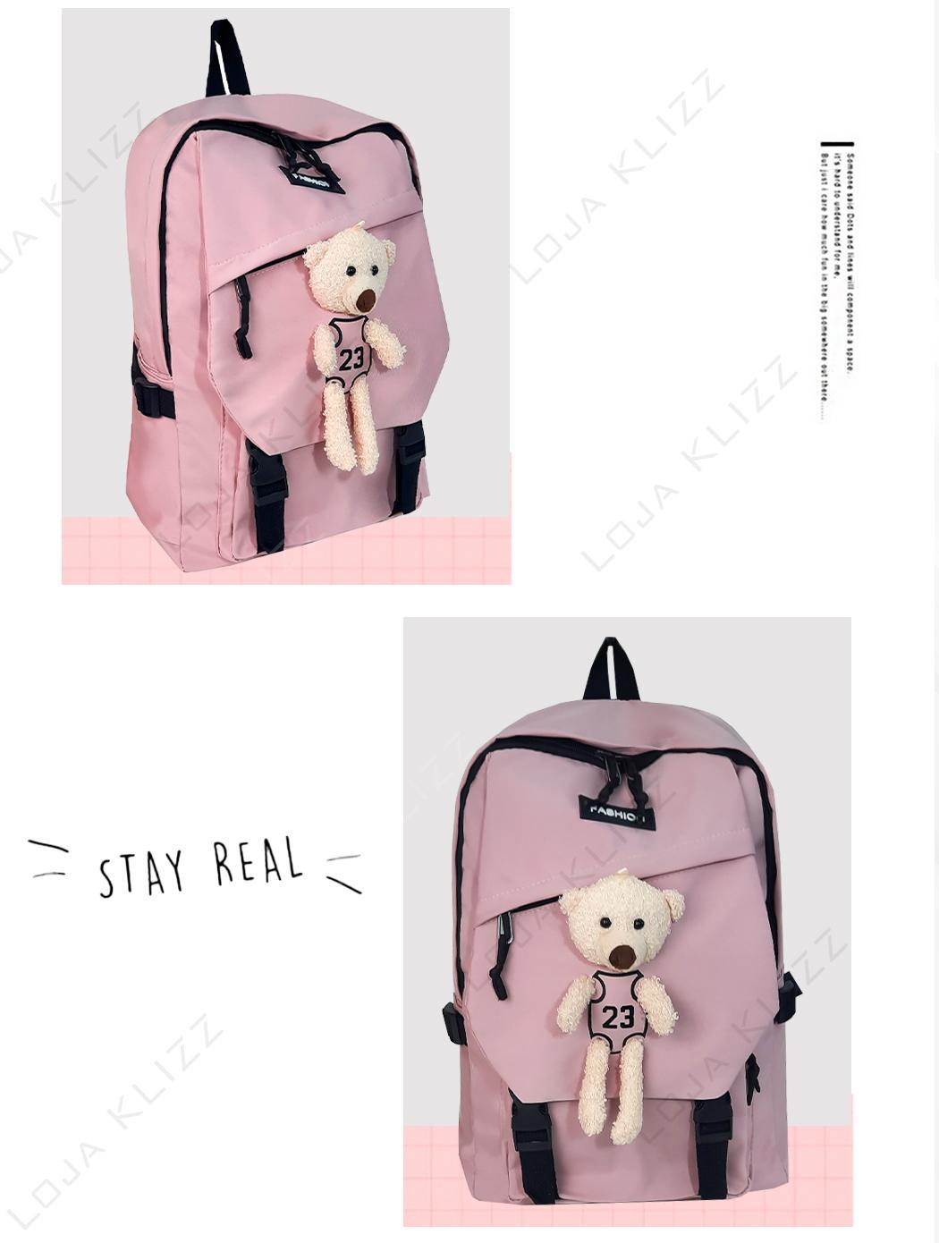 Miniatura Mochila Bolsa Feminina Escolar Bear Fofa Kawaii Impermeável