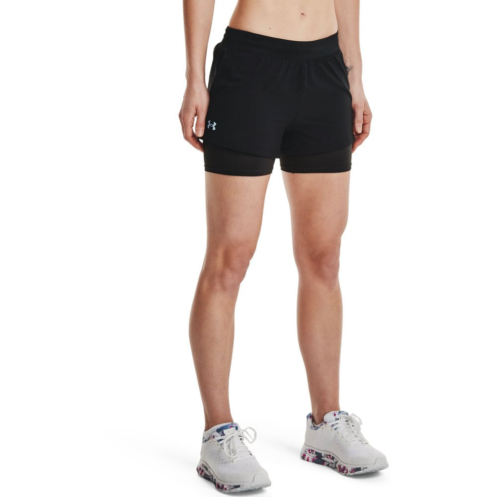 Miniatura Shorts de Corrida Feminino Under Armour IsoChill Run 2N1 Preto - G