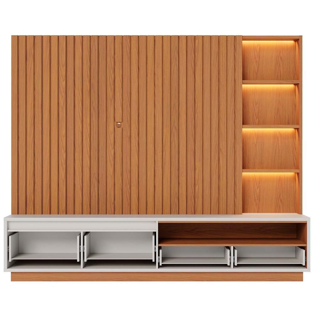 Miniatura Estante Painel TV 82 Polegadas 240cm Com Led Hawai Freijó Off White C05 - Mpozenato