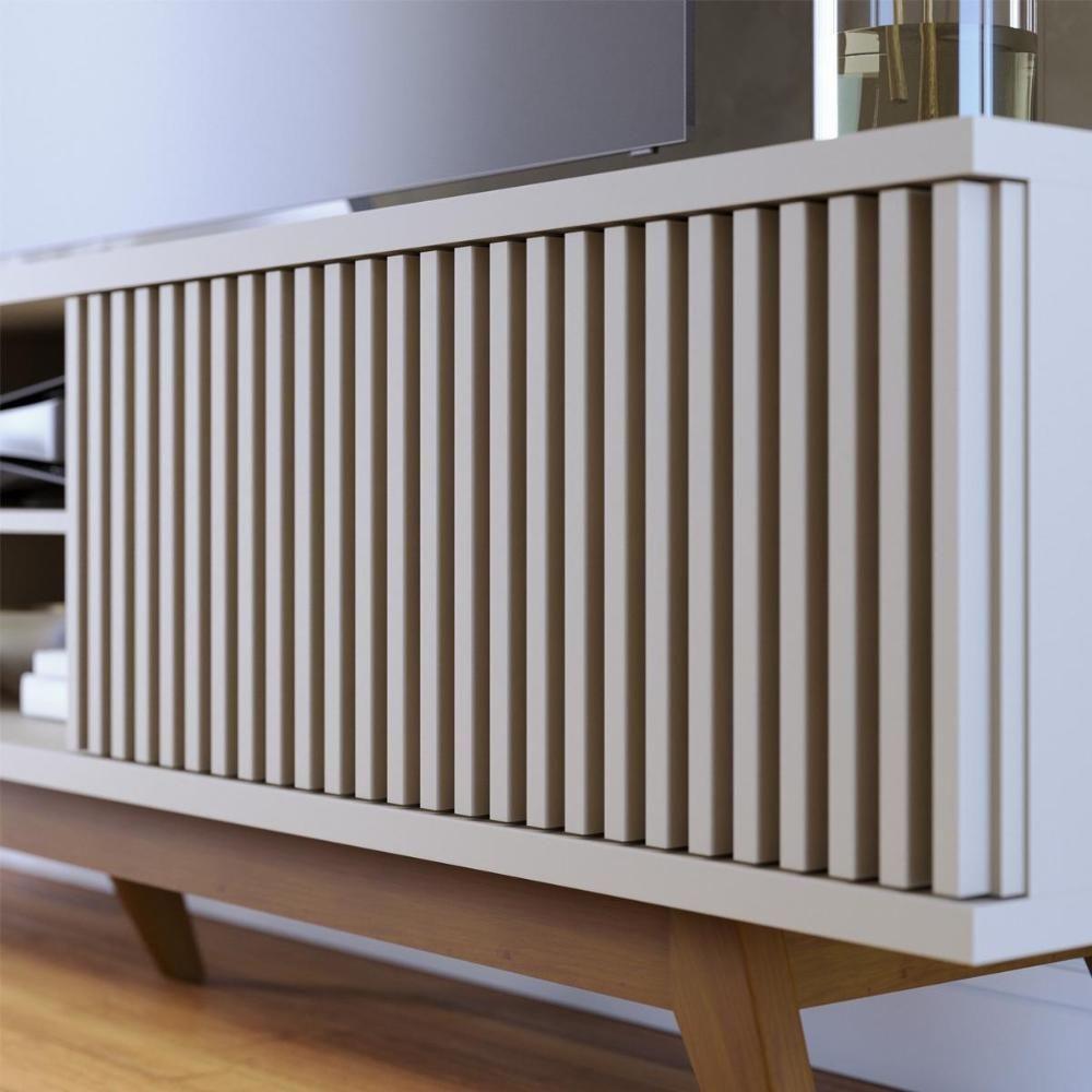 Rack Bancada Com 4 Portas Ripadas Fortaleza - Off White Matte Off White Matte