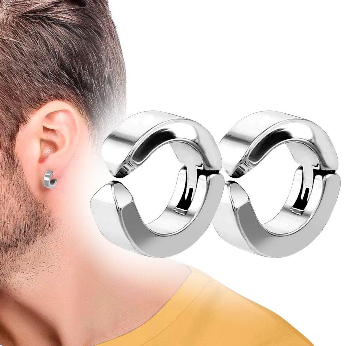 Miniatura Brinco Masculino Feminino Prata Aço Inox Argola Pressão 10Mm