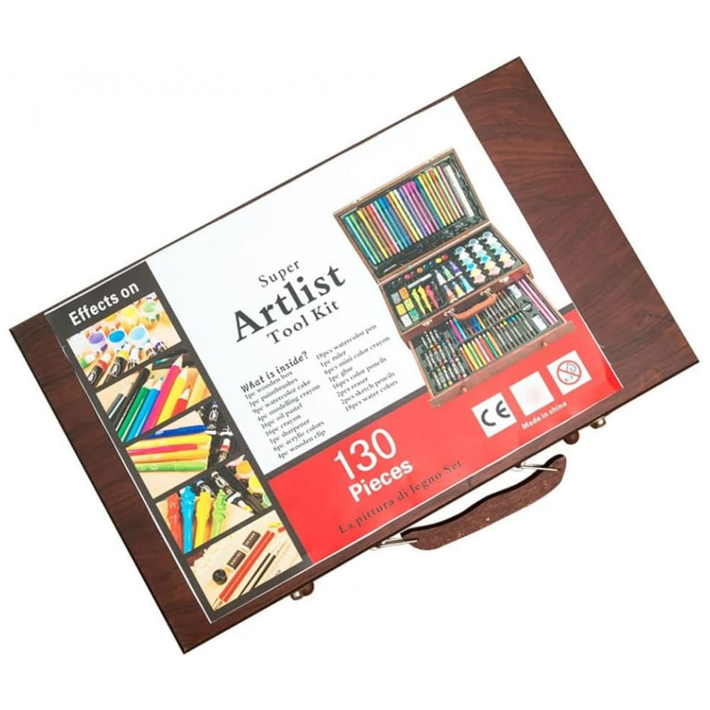 Miniatura Kit de Pintura XARONF com 130 Peças e Caixa de madeira Portátil, Rosa