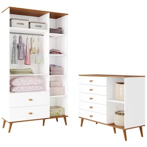 Miniatura Guarda-Roupa Bartira Ternura com 3 Portas, 2 Gavetas + Cômoda Bartira Ternura com 5 Gavetas e 1 Porta Branco Wood