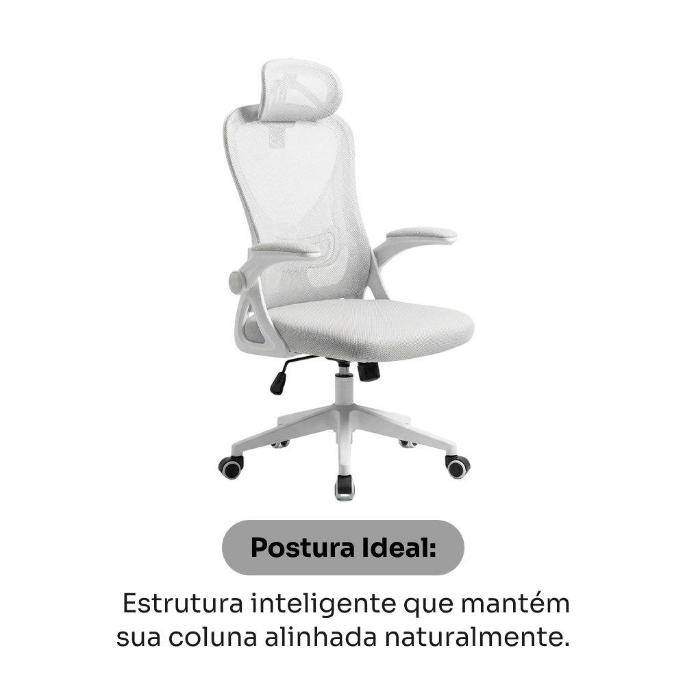 Cadeira de Escritório Husky Apta, Braço Retrátil, Até 120kg, Mesh Cinza, Reclínio 120º, Butterfly, Ajuste de Altura, Cinza - HCO700CZ