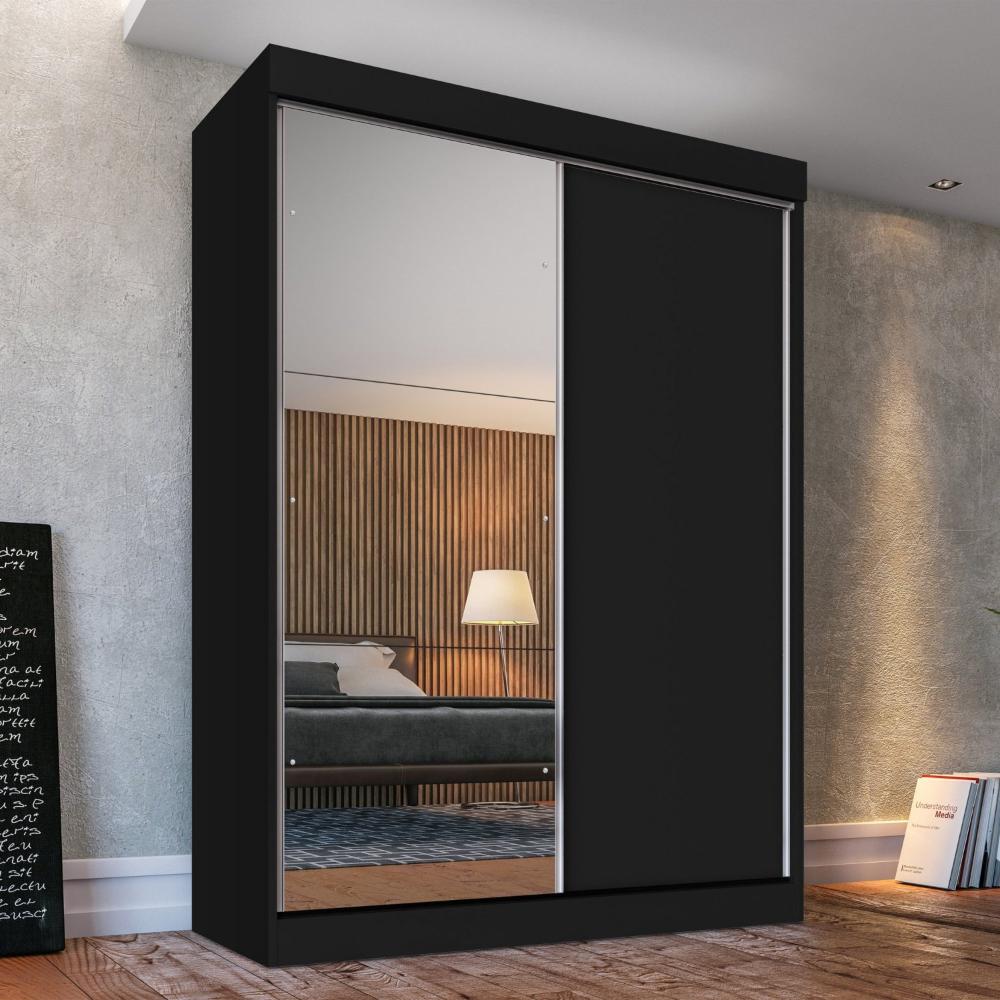 Guarda Roupa Solteiro 2 Portas de Correr 2 Gavetas e Espelho Peônia Yescasa Preto