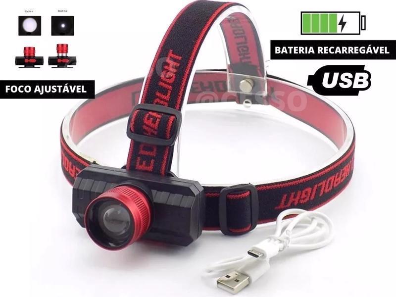Miniatura Lanterna Cabeça Led Potente Recarregável 3 Intensidades Luz