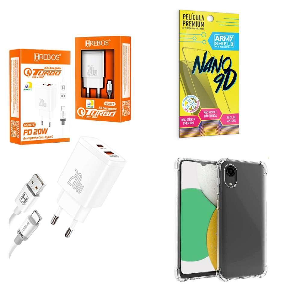 Miniatura Kit Carregador Turbo + Capa Samsung A03 Core + Película 9D